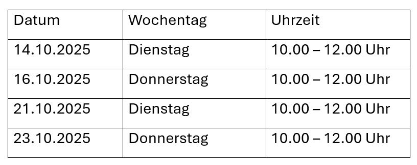 Erreichbarkeit Herbstferien 2025