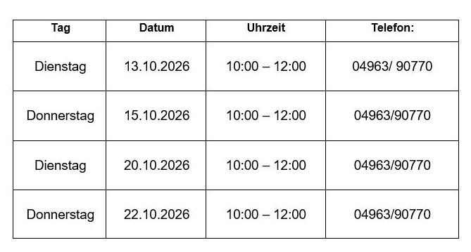 Praesenzzeiten Herbstferien 2026